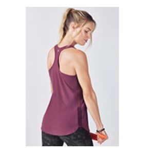 Maroon workout top with sheer panels